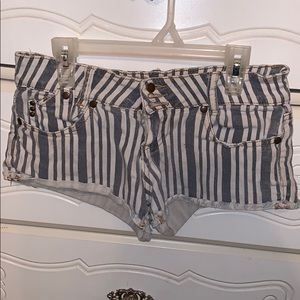 Denim and white striped blue jean shorts
